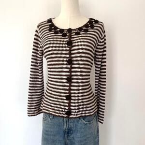 MAGASCHONI BROWN/CREAM STRIPED CARDIGAN SWEATER